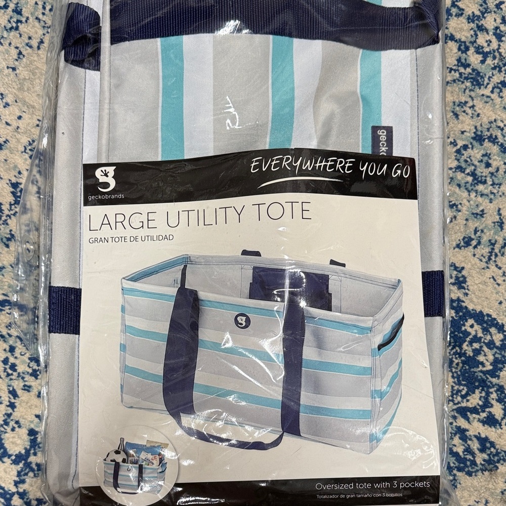 Geckobrands Large Utility Tote - Blue and Gray Stripes